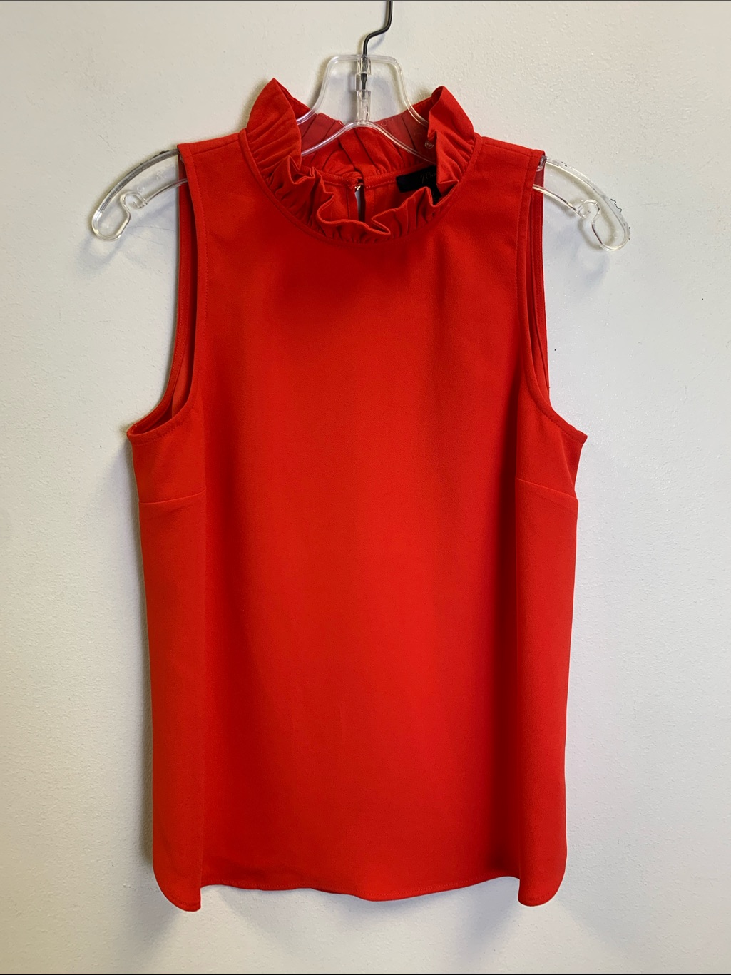 J. Crew Red Sleeveless Ruffle-Neck Blouse